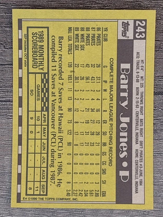 1990 Topps #243 Barry Jones