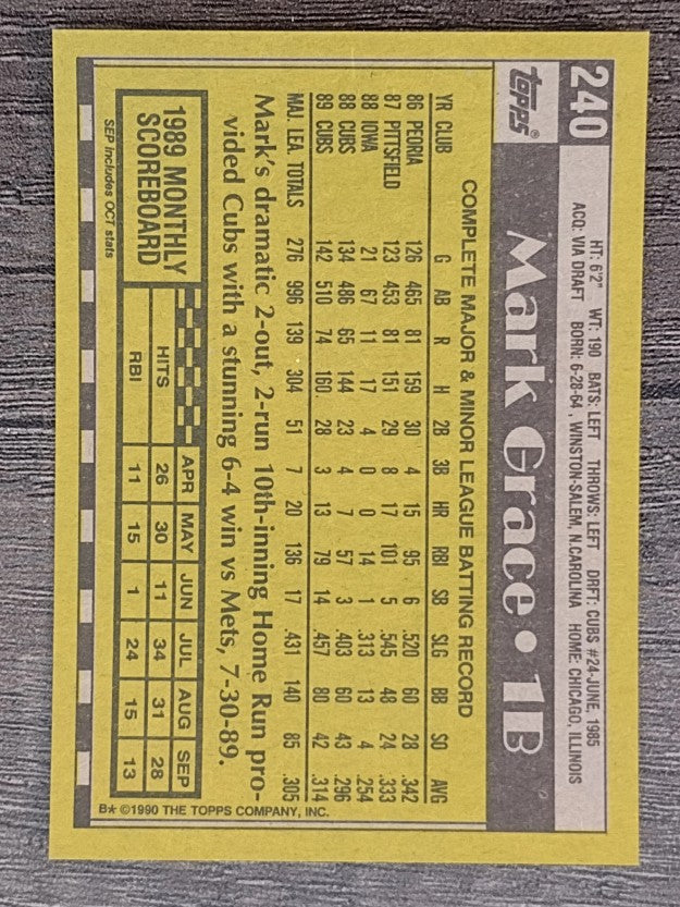 1990 Topps #240 Mark Grace