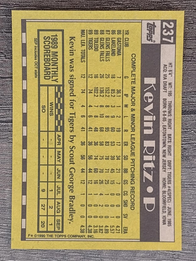 1990 Topps #237 Kevin Ritz RC