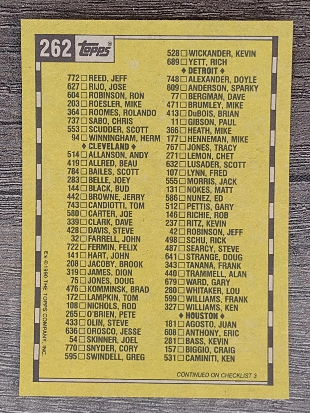 1990 Topps #262 Checklist 2
