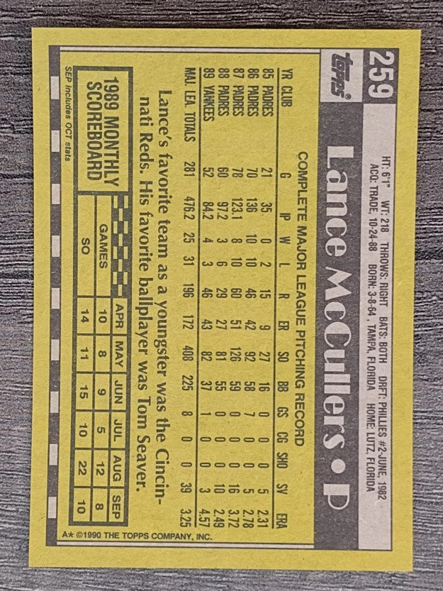 1990 Topps #259 Lance McCullers