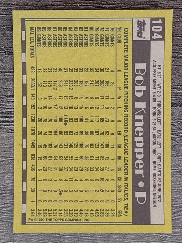 1990 Topps #104 Bob Knepper
