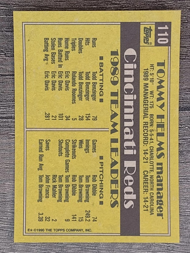 1990 Topps #110 Tommy Helms MG