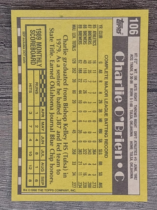 1990 Topps #106 Charlie O'Brien