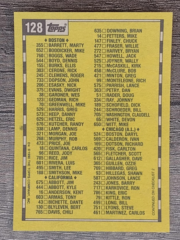 1990 Topps #128 Checklist 1