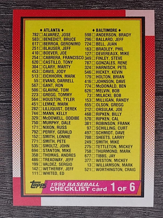 1990 Topps #128 Checklist 1