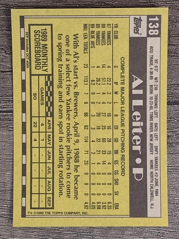 1990 Topps #138 Al Leiter