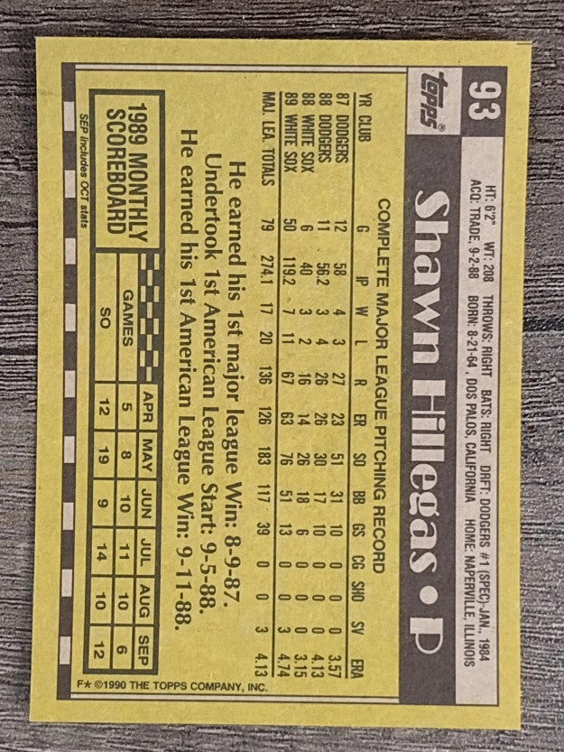 1990 Topps #93 Shawn Hillegas