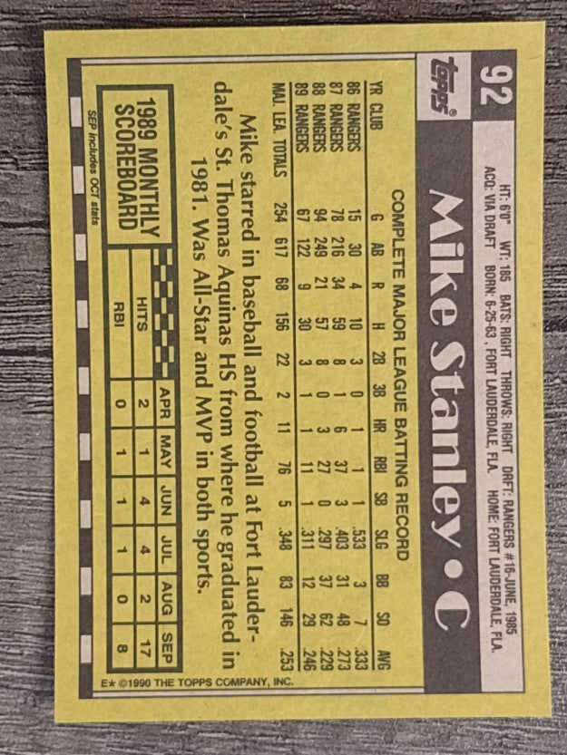 1990 Topps #92 Mike Stanley