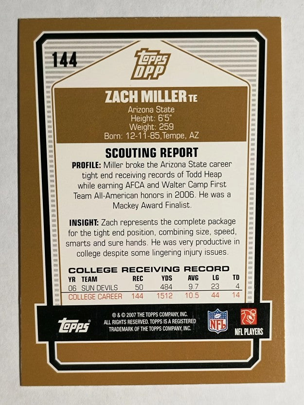 2007 Topps Draft Picks and Prospects #144 Zach Miller RC