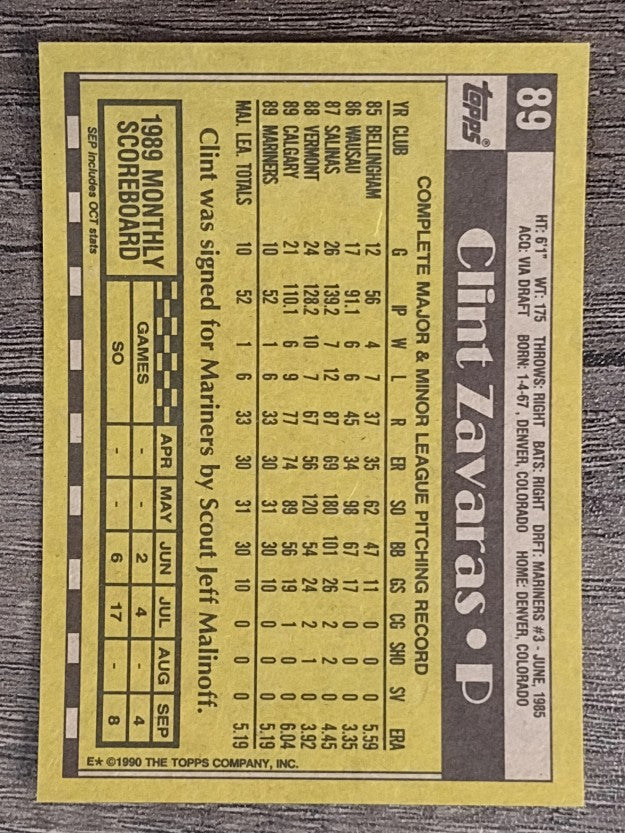 1990 Topps #89 Clint Zavaras RC