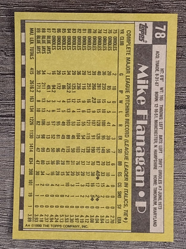 1990 Topps #78 Mike Flanagan