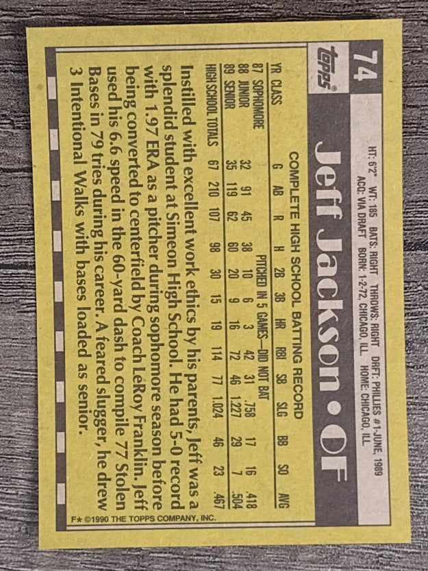 1990 Topps #74 Jeff Jackson FDP RC