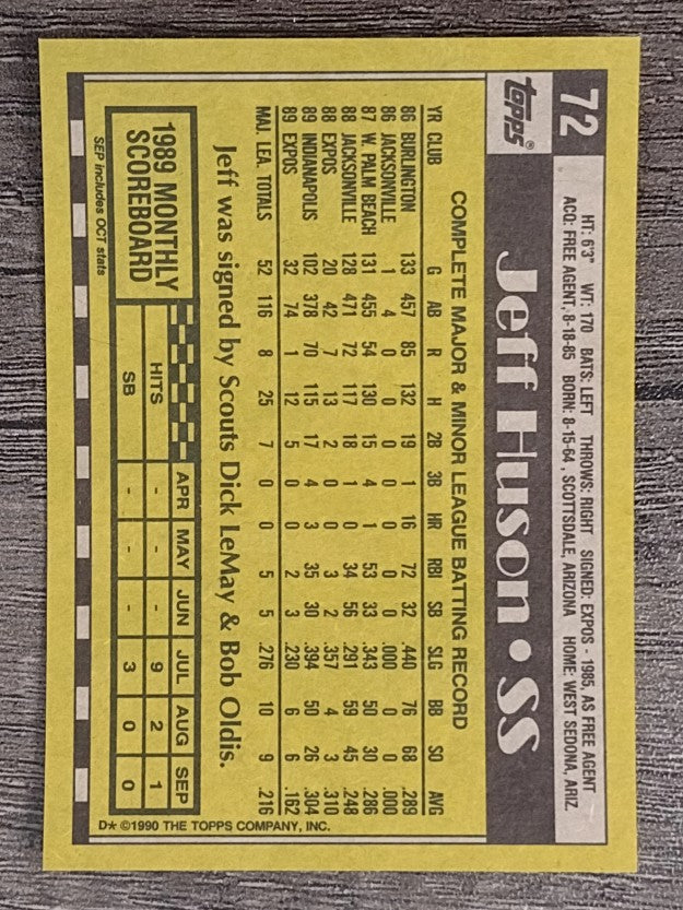 1990 Topps #72 Jeff Huson RC