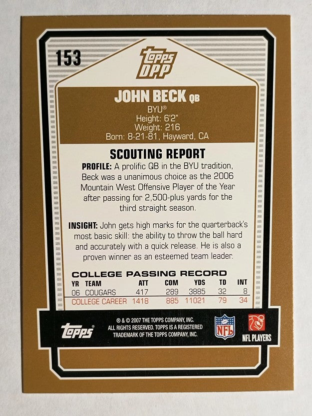 2007 Topps Draft Picks and Prospects #153 John Beck RC