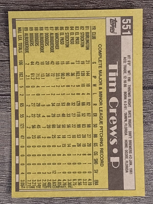 1990 Topps #551 Tim Crews
