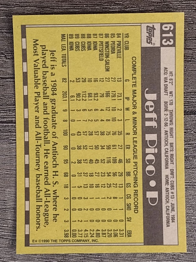 1990 Topps #613 Jeff Pico