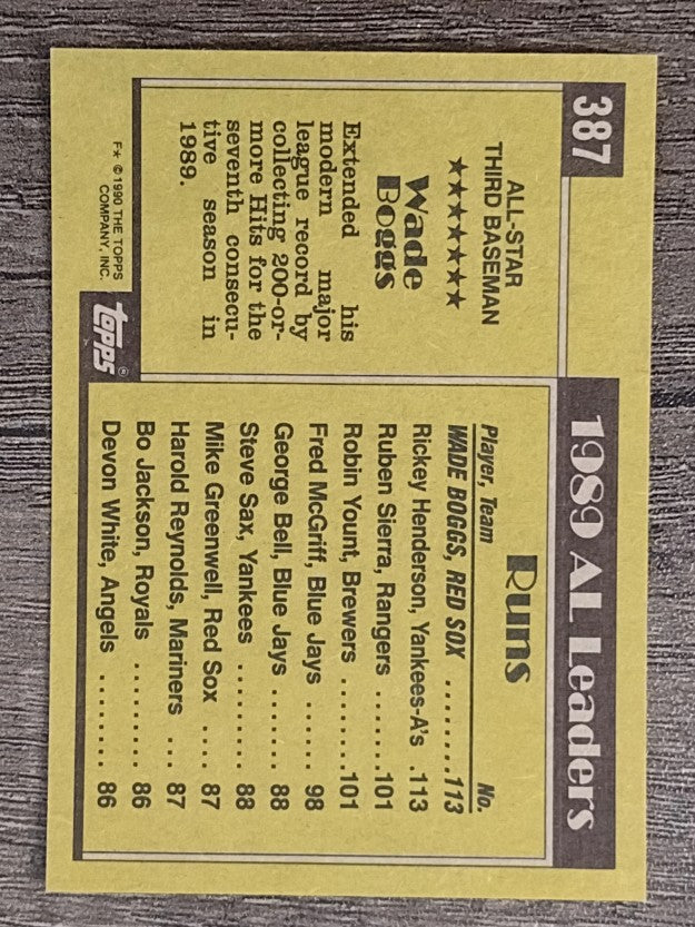 1990 Topps #387 Wade Boggs AS