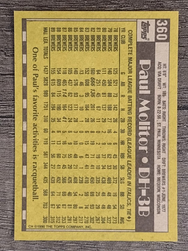 1990 Topps #360 Paul Molitor
