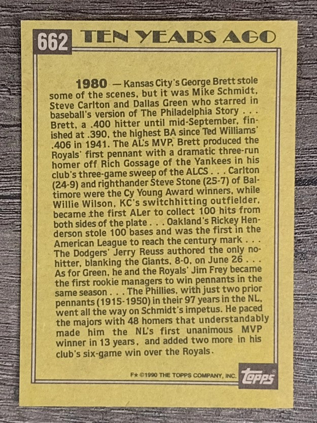 1990 Topps #662 Mike Schmidt TBC'80