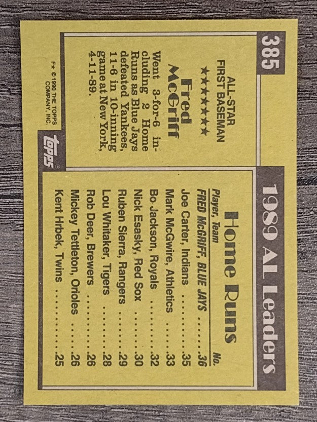 1990 Topps #385 Fred McGriff AS