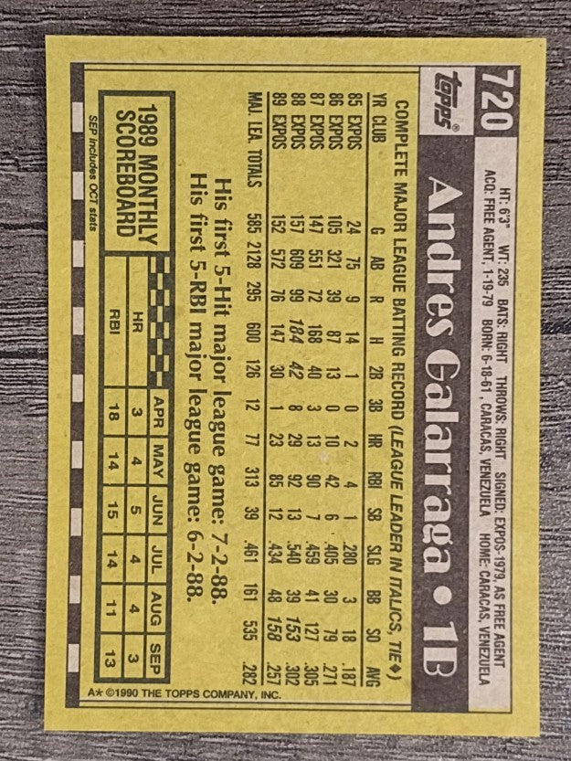1990 Topps #720 Andres Galarraga