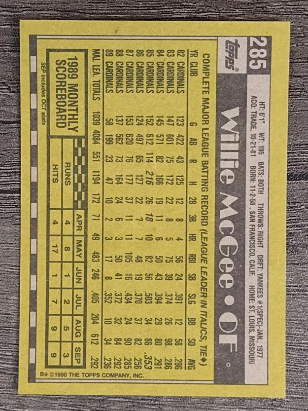 1990 Topps #285 Willie McGee