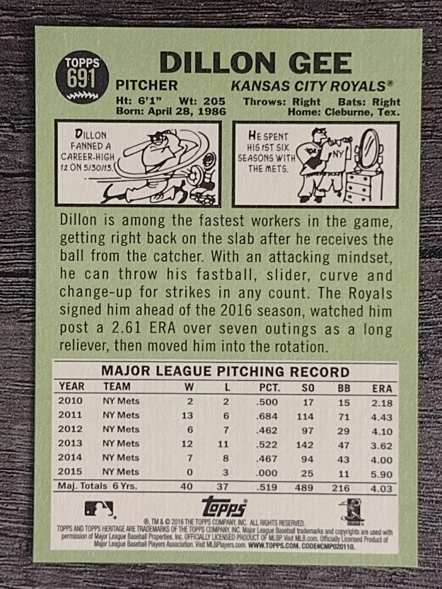 2016 Topps Heritage #691 Dillon Gee
