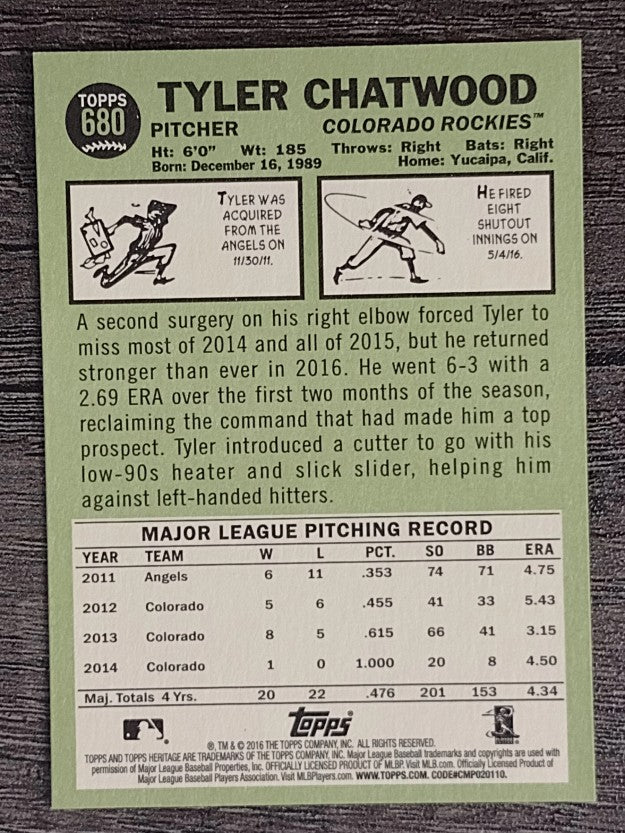 2016 Topps Heritage #680 Tyler Chatwood