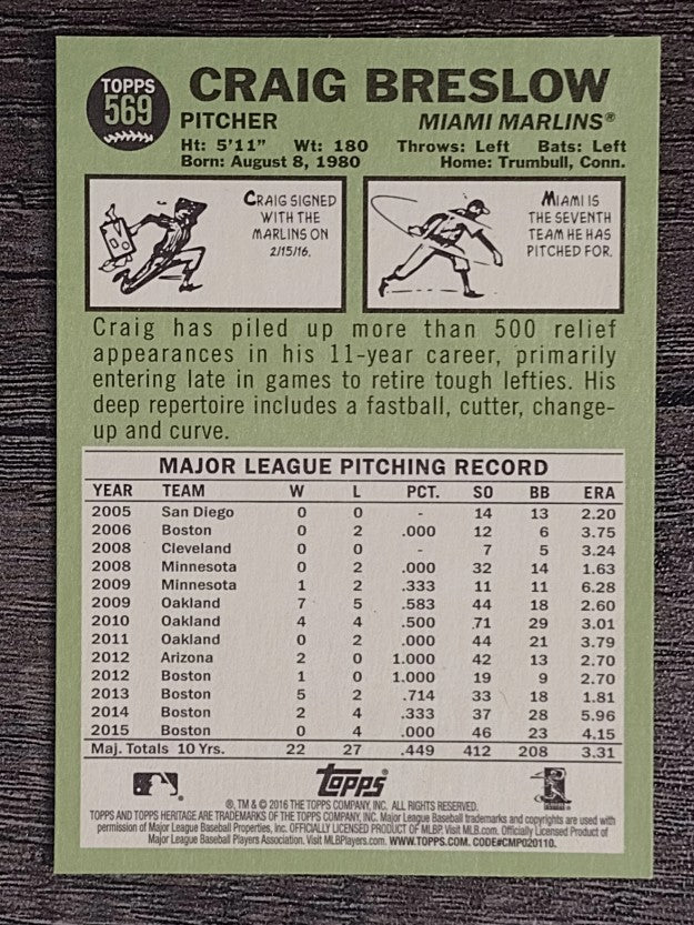 2016 Topps Heritage #569 Craig Breslow