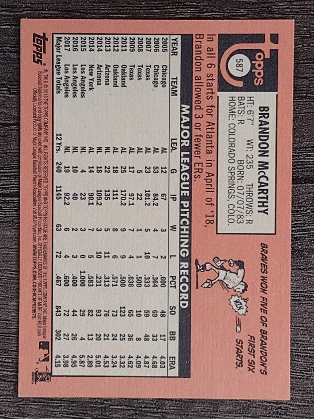 2018 Topps Heritage #587 Brandon McCarthy