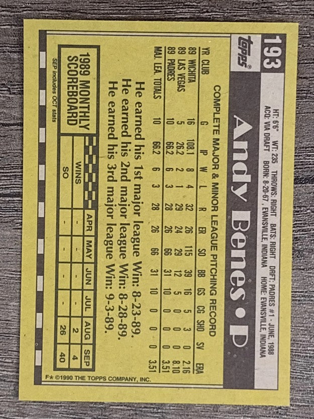 1990 Topps #193 Andy Benes