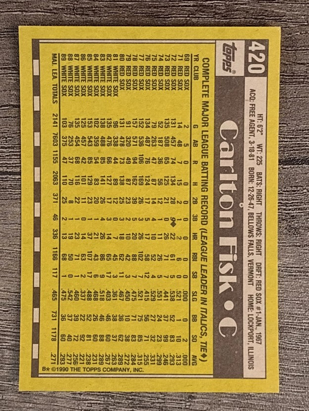 1990 Topps #420 Carlton Fisk
