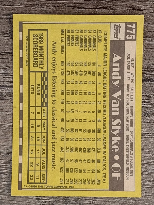 1990 Topps #775 Andy Van Slyke