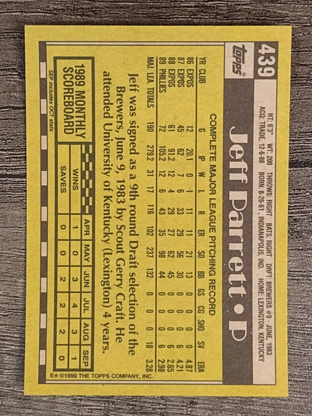 1990 Topps #439 Jeff Parrett