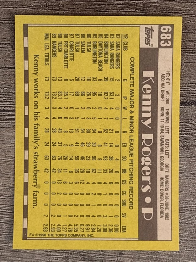 1990 Topps #683 Kenny Rogers