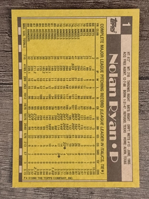 1990 Topps #1 Nolan Ryan