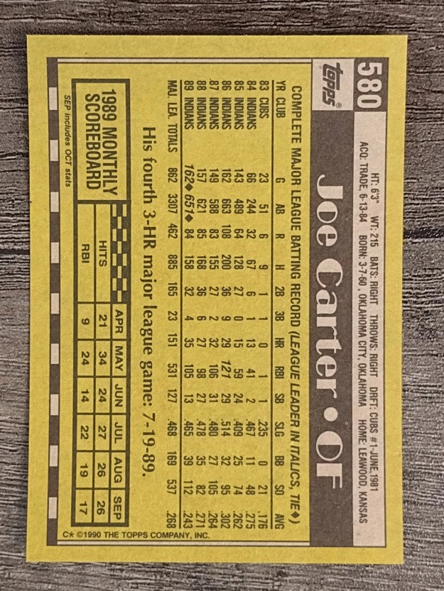1990 Topps #580 Joe Carter