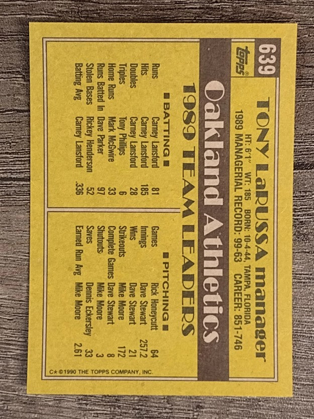 1990 Topps #639 Tony LaRussa MG
