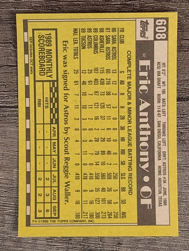 1990 Topps #608 Eric Anthony RC