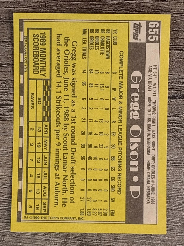 1990 Topps #655 Gregg Olson