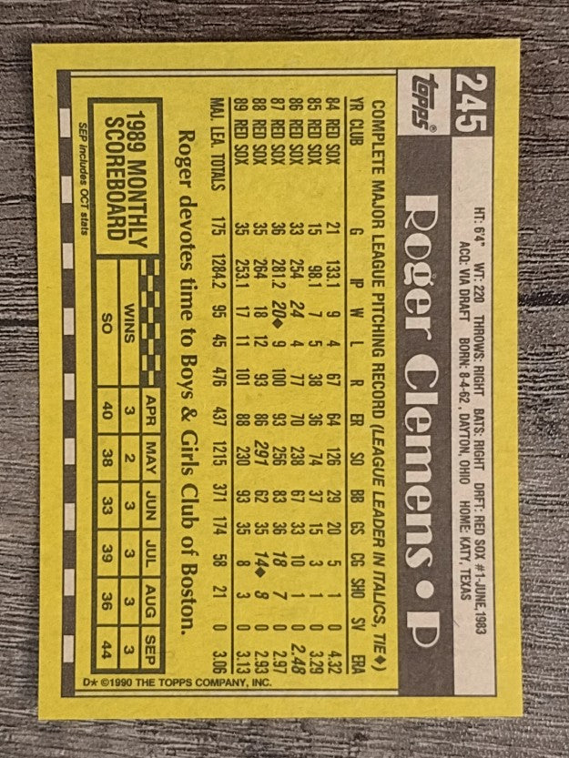 1990 Topps #245 Roger Clemens