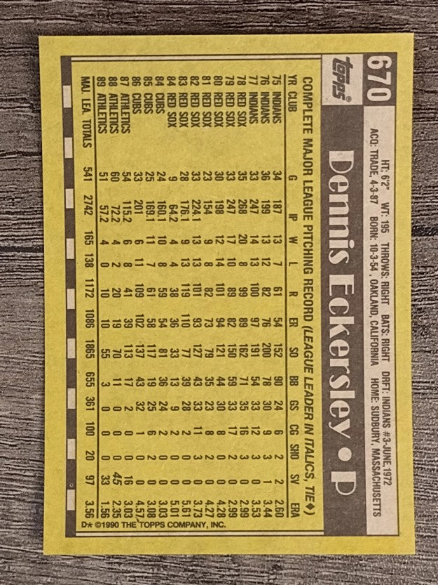1990 Topps #670 Dennis Eckersley