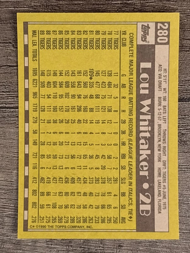 1990 Topps #280 Lou Whitaker