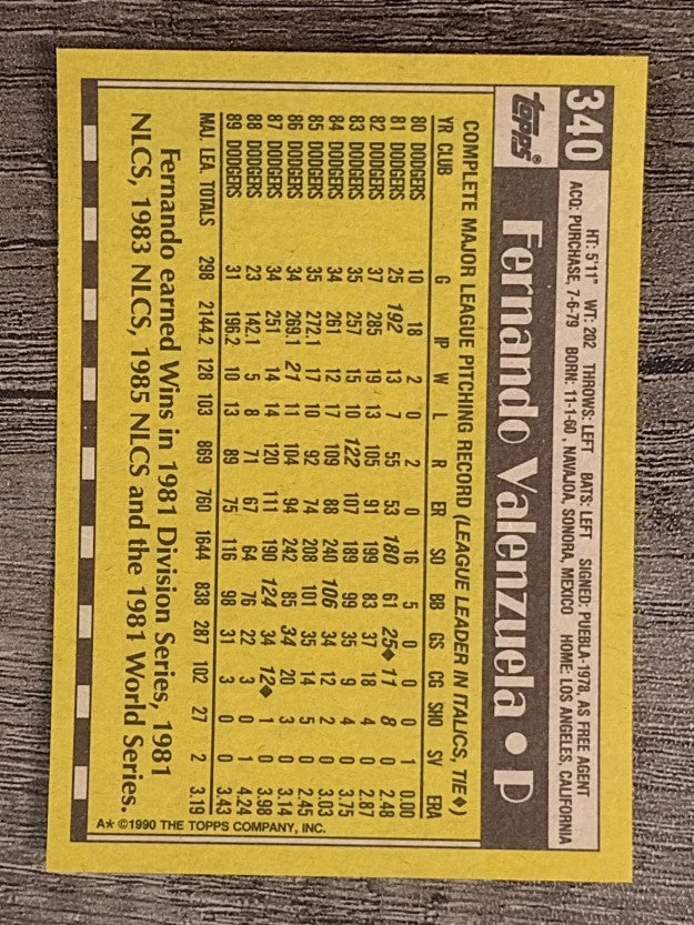1990 Topps #340 Fernando Valenzuela