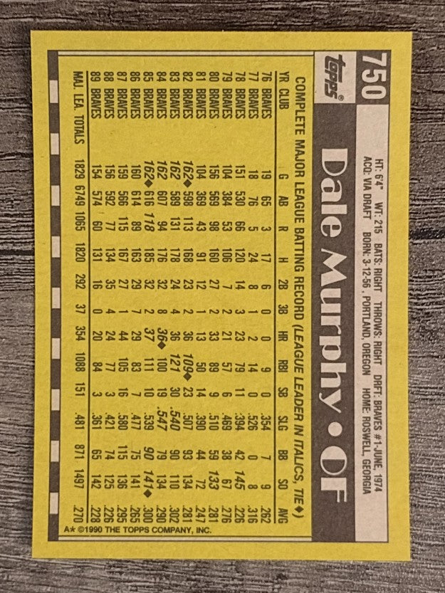 1990 Topps #750 Dale Murphy