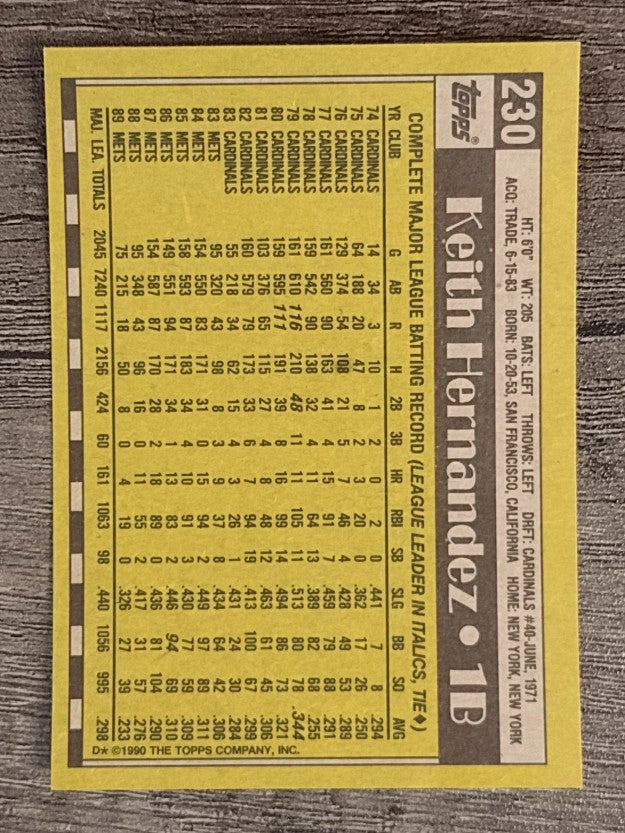 1990 Topps #230 Keith Hernandez