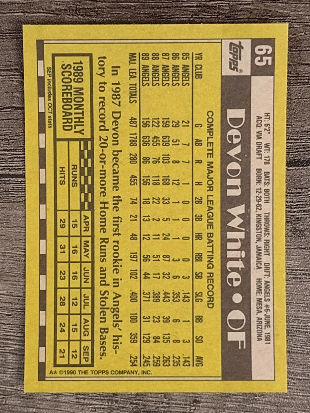 1990 Topps #65 Devon White