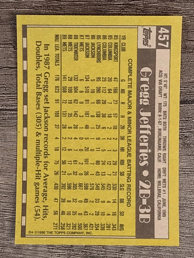 1990 Topps #457 Gregg Jefferies