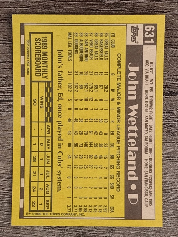 1990 Topps #631 John Wetteland